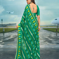 Laxmipati Raadhika Green Chevron Print Chiffon Saree