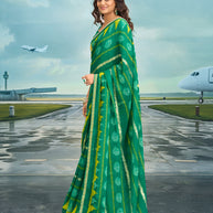 Laxmipati Raadhika Green Chevron Print Chiffon Saree