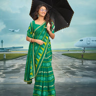 Laxmipati Raadhika Green Chevron Print Chiffon Saree