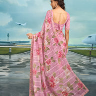 Laxmipati Raadhika Lavender Floral Print Chiffon Saree