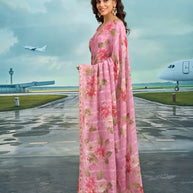 Laxmipati Raadhika Lavender Floral Print Chiffon Saree
