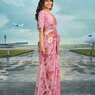 Laxmipati Raadhika Lavender Floral Print Chiffon Saree