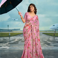 Laxmipati Raadhika Lavender Floral Print Chiffon Saree