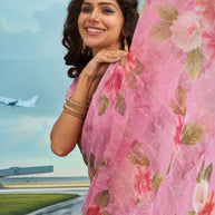 Laxmipati Raadhika Lavender Floral Print Chiffon Saree