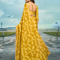 Laxmipati Raadhika Mustard Floral Print Silk Saree