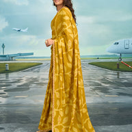Laxmipati Raadhika Mustard Floral Print Silk Saree