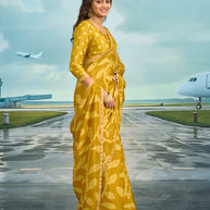Laxmipati Raadhika Mustard Floral Print Silk Saree