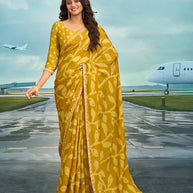 Laxmipati Raadhika Mustard Floral Print Silk Saree