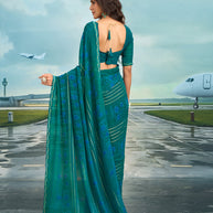 Laxmipati Raadhika Teal Blue Floral Print Georgette Saree