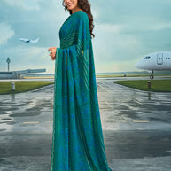 Laxmipati Raadhika Teal Blue Floral Print Georgette Saree