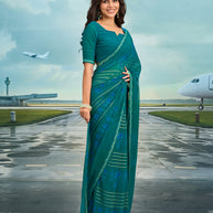 Laxmipati Raadhika Teal Blue Floral Print Georgette Saree