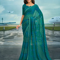 Laxmipati Raadhika Teal Blue Floral Print Georgette Saree