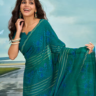 Laxmipati Raadhika Teal Blue Floral Print Georgette Saree