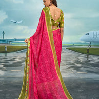 Laxmipati Raadhika Pink Ikat Print Chiffon Saree