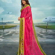 Laxmipati Raadhika Pink Ikat Print Chiffon Saree
