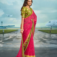 Laxmipati Raadhika Pink Ikat Print Chiffon Saree