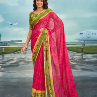 Laxmipati Raadhika Pink Ikat Print Chiffon Saree