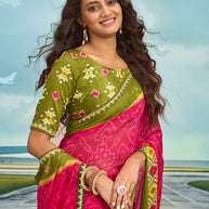 Laxmipati Raadhika Pink Ikat Print Chiffon Saree