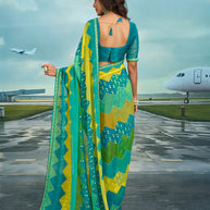 Laxmipati Raadhika Multicolor Chevron Print Chiffon Saree
