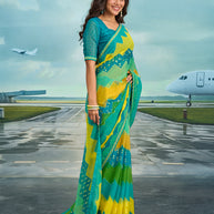 Laxmipati Raadhika Multicolor Chevron Print Chiffon Saree