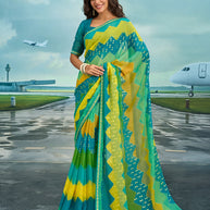Laxmipati Raadhika Multicolor Chevron Print Chiffon Saree