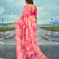 Laxmipati Raadhika Pink Abstract Print Chiffon Saree