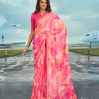 Laxmipati Raadhika Pink Abstract Print Chiffon Saree