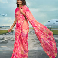 Laxmipati Raadhika Pink Abstract Print Chiffon Saree