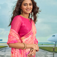 Laxmipati Raadhika Pink Abstract Print Chiffon Saree