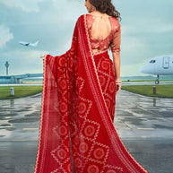 Laxmipati Raadhika Red Bandhani Print Chiffon Saree