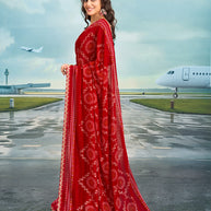 Laxmipati Raadhika Red Bandhani Print Chiffon Saree