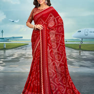 Laxmipati Raadhika Red Bandhani Print Chiffon Saree