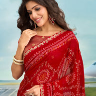 Laxmipati Raadhika Red Bandhani Print Chiffon Saree