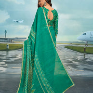 Laxmipati Raadhika Teal Green Chevron Print Chiffon Saree