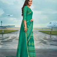 Laxmipati Raadhika Teal Green Chevron Print Chiffon Saree
