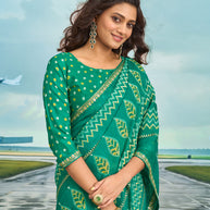Laxmipati Raadhika Teal Green Chevron Print Chiffon Saree