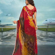 Laxmipati Raadhika Multicolor Abstract Print Chiffon Saree