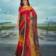 Laxmipati Raadhika Multicolor Abstract Print Chiffon Saree