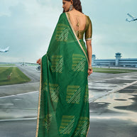 Laxmipati Raadhika Green Geometric Print Chiffon Saree