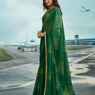 Laxmipati Raadhika Green Geometric Print Chiffon Saree