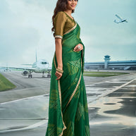 Laxmipati Raadhika Green Geometric Print Chiffon Saree