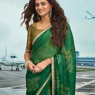 Laxmipati Raadhika Green Geometric Print Chiffon Saree