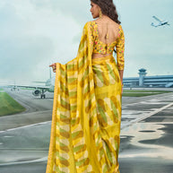 Laxmipati Raadhika Yellow Abstract Geometric Print Chiffon Saree