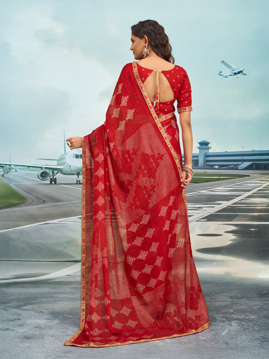 Laxmipati Raadhika Red Floral Print Silk Saree
