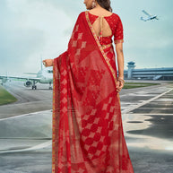 Laxmipati Raadhika Red Floral Print Silk Saree