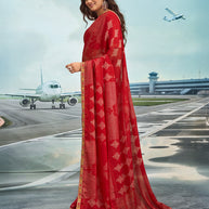 Laxmipati Raadhika Red Floral Print Silk Saree