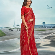 Laxmipati Raadhika Red Floral Print Silk Saree