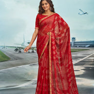 Laxmipati Raadhika Red Floral Print Silk Saree