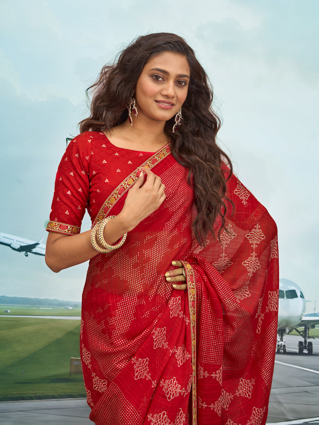 Laxmipati Raadhika Red Floral Print Silk Saree