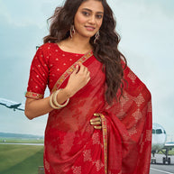 Laxmipati Raadhika Red Floral Print Silk Saree